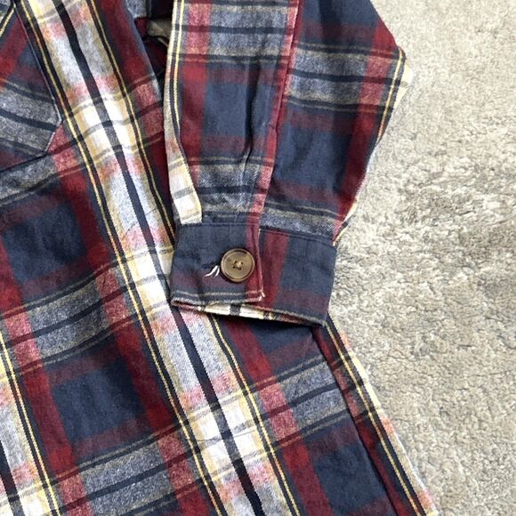 Taxi Shirt Womens XL Plaid Flannel Navy Maroon Button Front Pockets Heavyweight - Picture 3 of 9